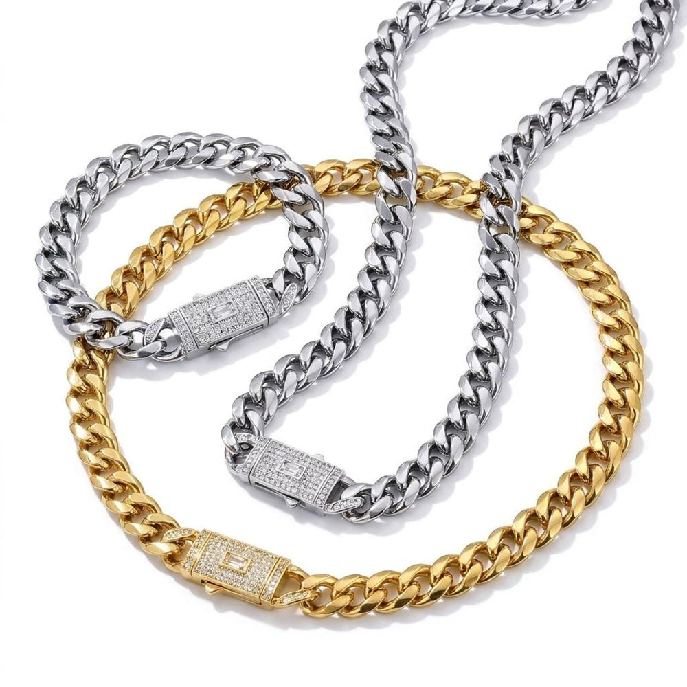 Unisex Cuban Link Gold Jewelry Set - Electroplated Gold Necklace, Silver Necklace & Bracelet