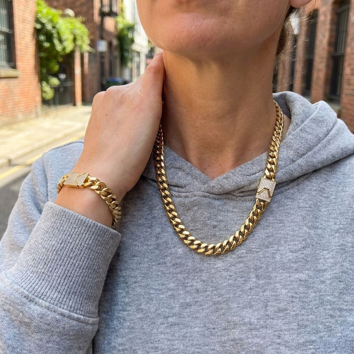 Unisex Cuban Link Gold Jewelry Set - Electroplated Gold Necklace, Silver Necklace & Bracelet