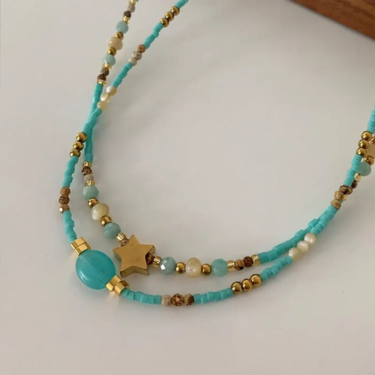 French Vintage Star Pendant Necklace & Blue Accent Choker