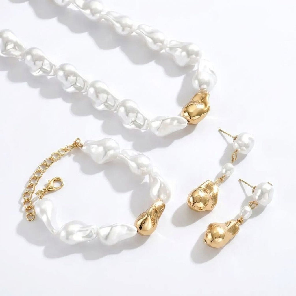 Vintage Baroque Faux Pearl Jewelry Set - Necklace, Bracelet & Earrings