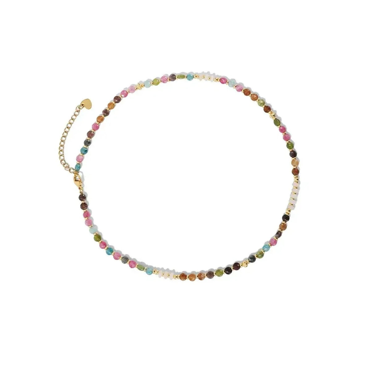 Vintage Natural Tourmaline Beaded Clavicle Necklace - Electroplated Gold Chain Gold Necklace Women