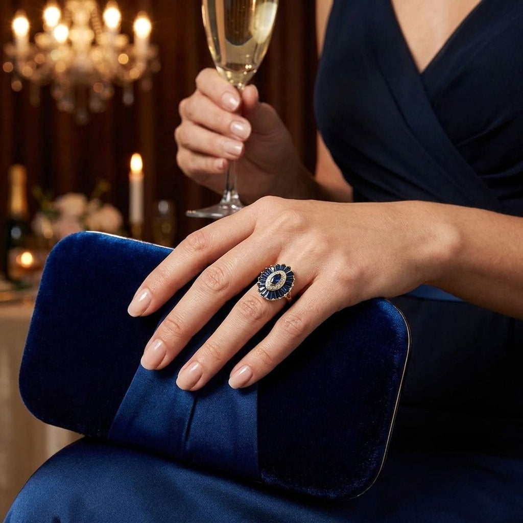 Vintage Sapphire Style Marquise Halo Ring in Gold-Tone Brass - Wedding Rings for Women — lifestyle