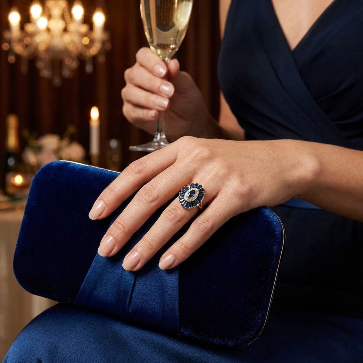 Vintage Sapphire Style Marquise Halo Ring in Gold-Tone Brass - Wedding Rings for Women — lifestyle
