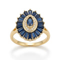 Vintage Sapphire Style Marquise Halo Ring in Gold-Tone Brass - Wedding Rings for Women