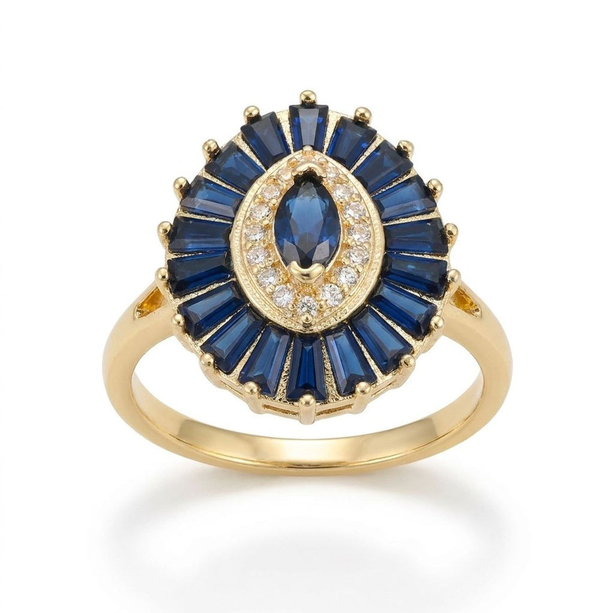 Vintage Sapphire Style Marquise Halo Ring in Gold-Tone Brass - Wedding Rings for Women