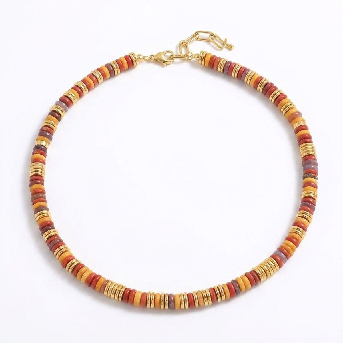 Vintage Tiger's Eye Beaded Necklace with Stainless Steel Pendant & Gold Jewelry Accents
