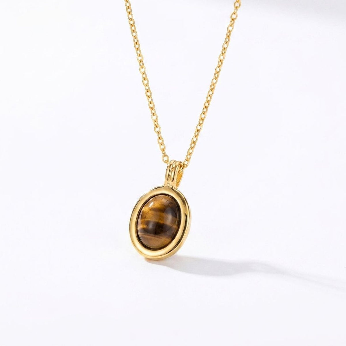 Vintage Tiger's Eye Beaded Necklace with Stainless Steel Pendant & Gold Jewelry Accents
