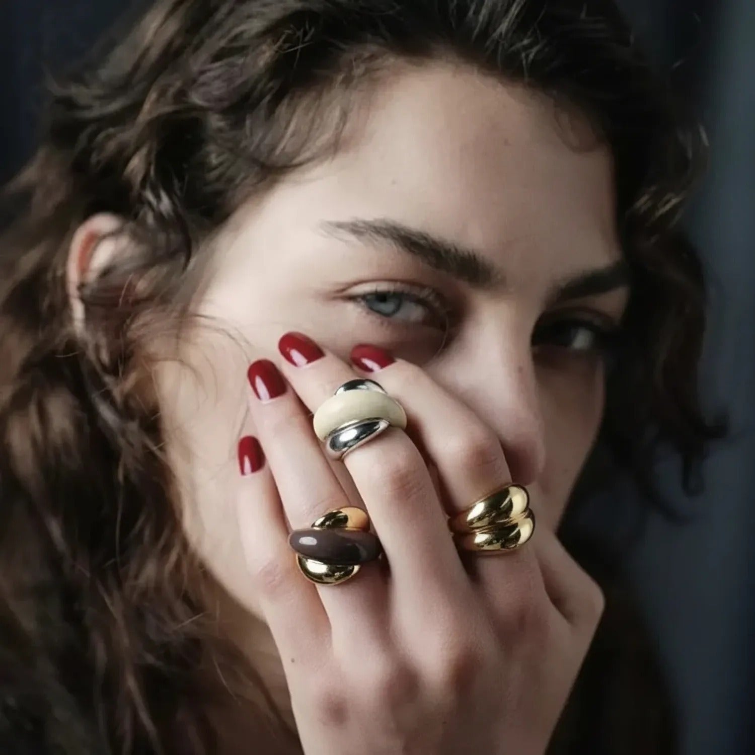 Vintage Two-Tone Enamel Open Ring
