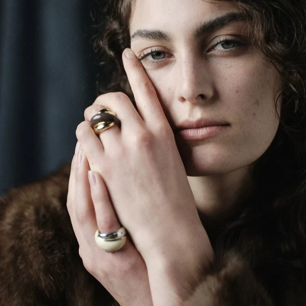 Vintage Two-Tone Enamel Open Ring