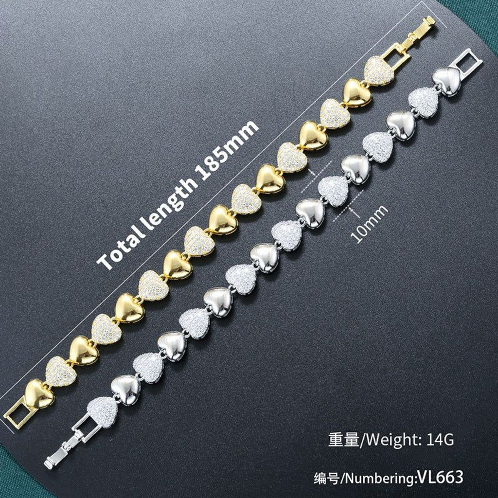 Women's Heart Patchwork CZ Jewelry Set - Gold & White Gold Plated Copper Necklace & Bracelet