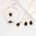 Water-Drop Rhinestone Bridal Necklace, Earrings & Ring Set