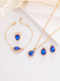 Water-Drop Rhinestone Bridal Necklace, Earrings & Ring Set