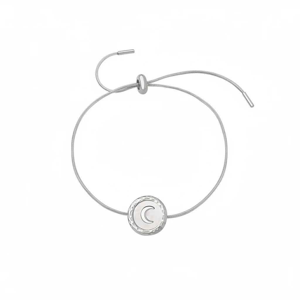 White Shell Crescent Moon Pendant Bracelet for Women, Tarnish-Free Titanium Steel Chain (24cm)