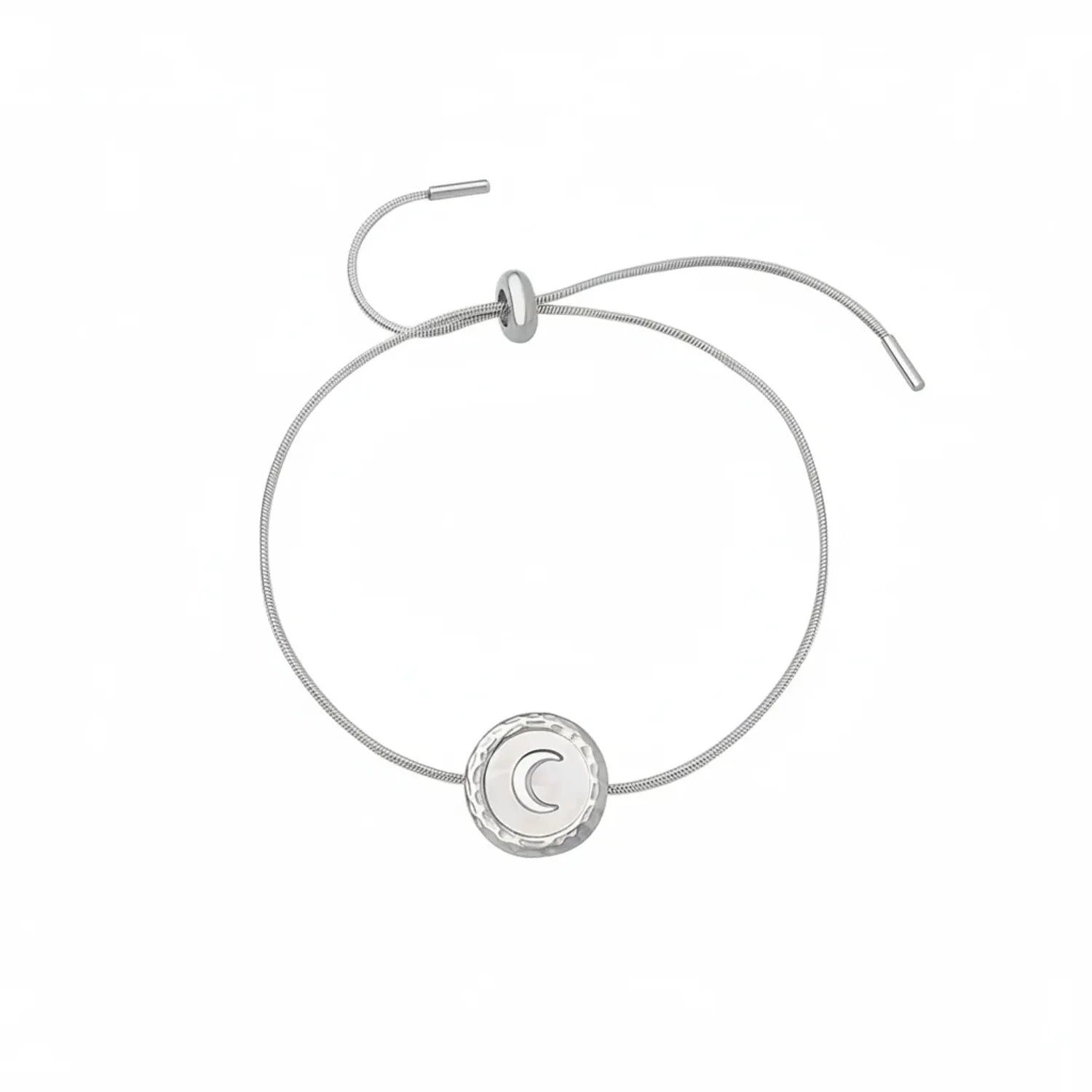 White Shell Crescent Moon Pendant Bracelet for Women, Tarnish-Free Titanium Steel Chain (24cm)