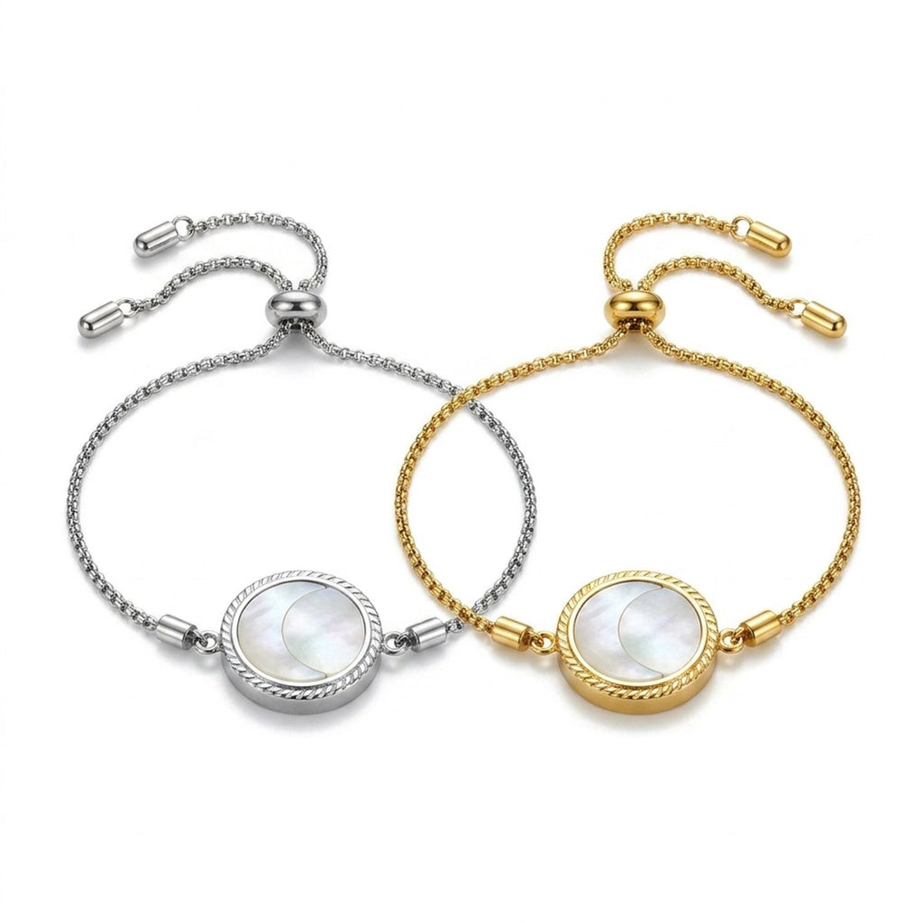 White Shell Crescent Moon Pendant Bracelet for Women, Tarnish-Free Titanium Steel Chain (24cm)