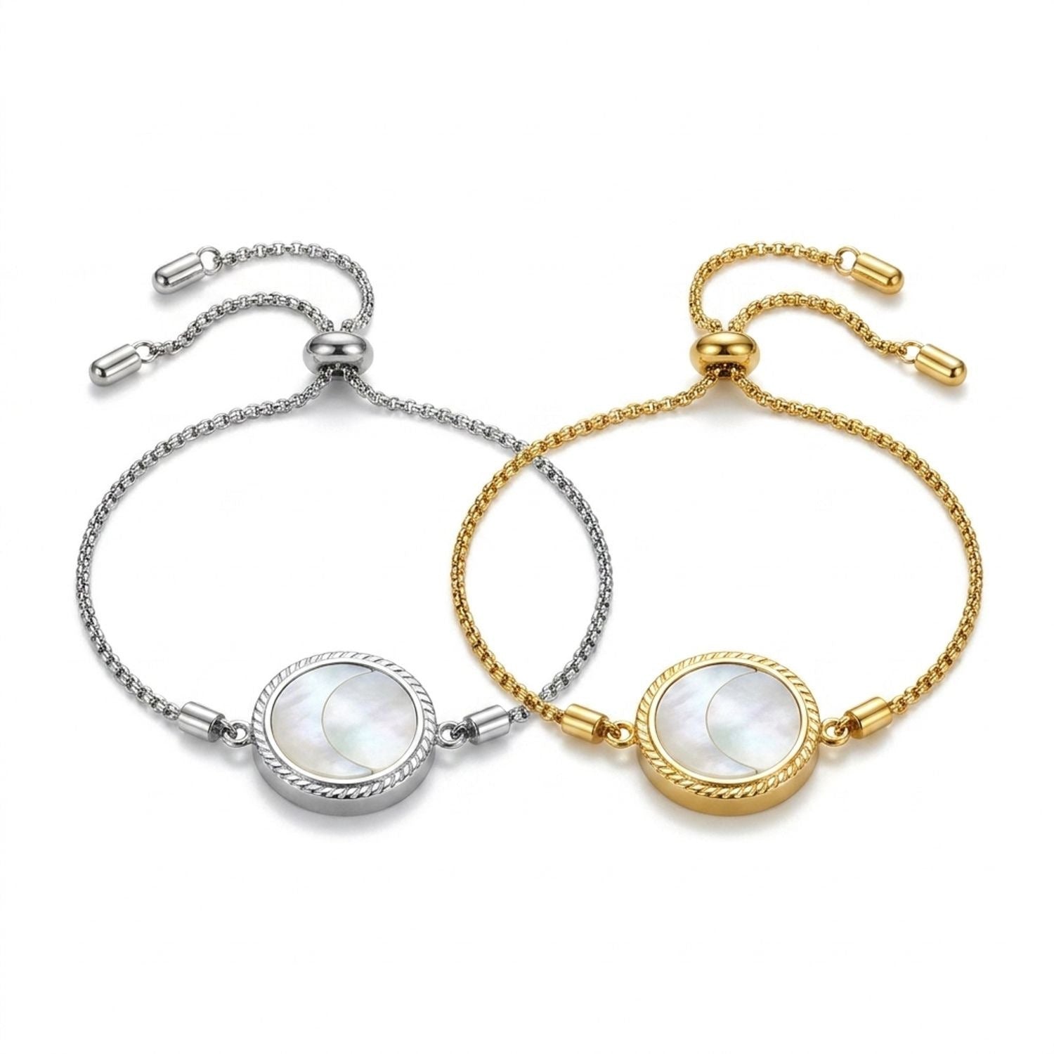 White Shell Crescent Moon Pendant Bracelet for Women, Tarnish-Free Titanium Steel Chain (24cm)