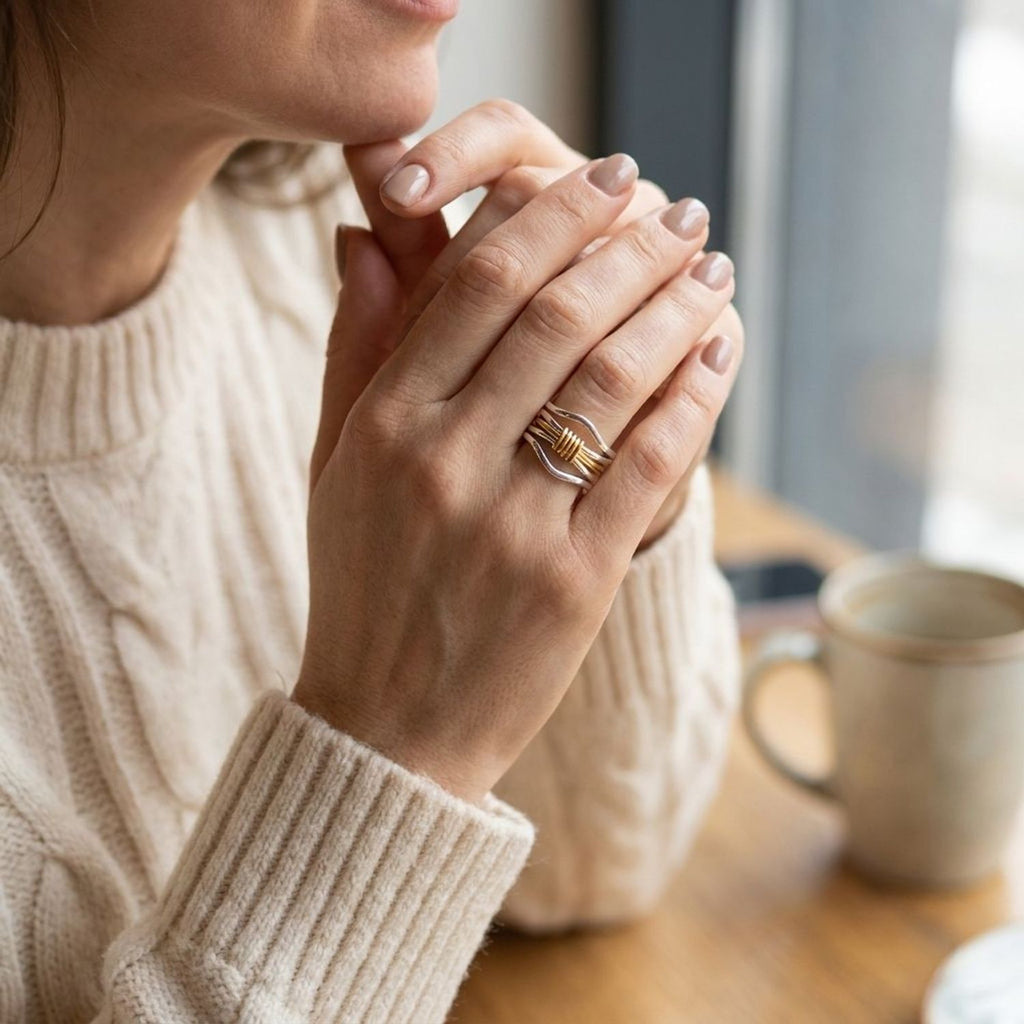 Wide Silver Gold Wire Band Ring — lifestyle
