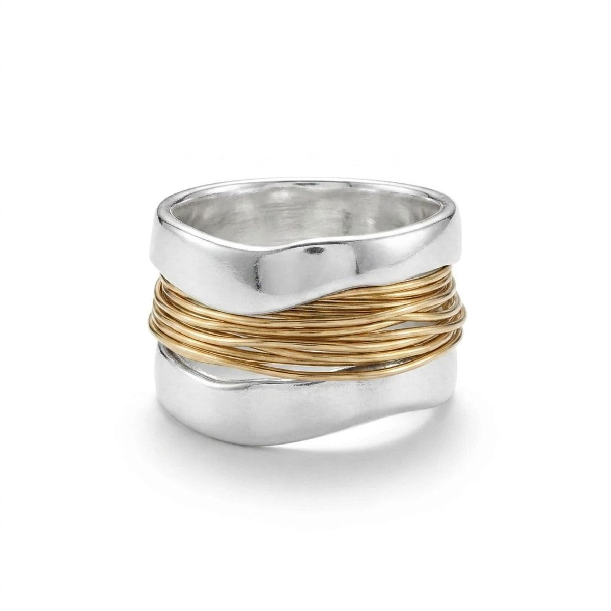 Wide Silver Gold Wire Band Ring