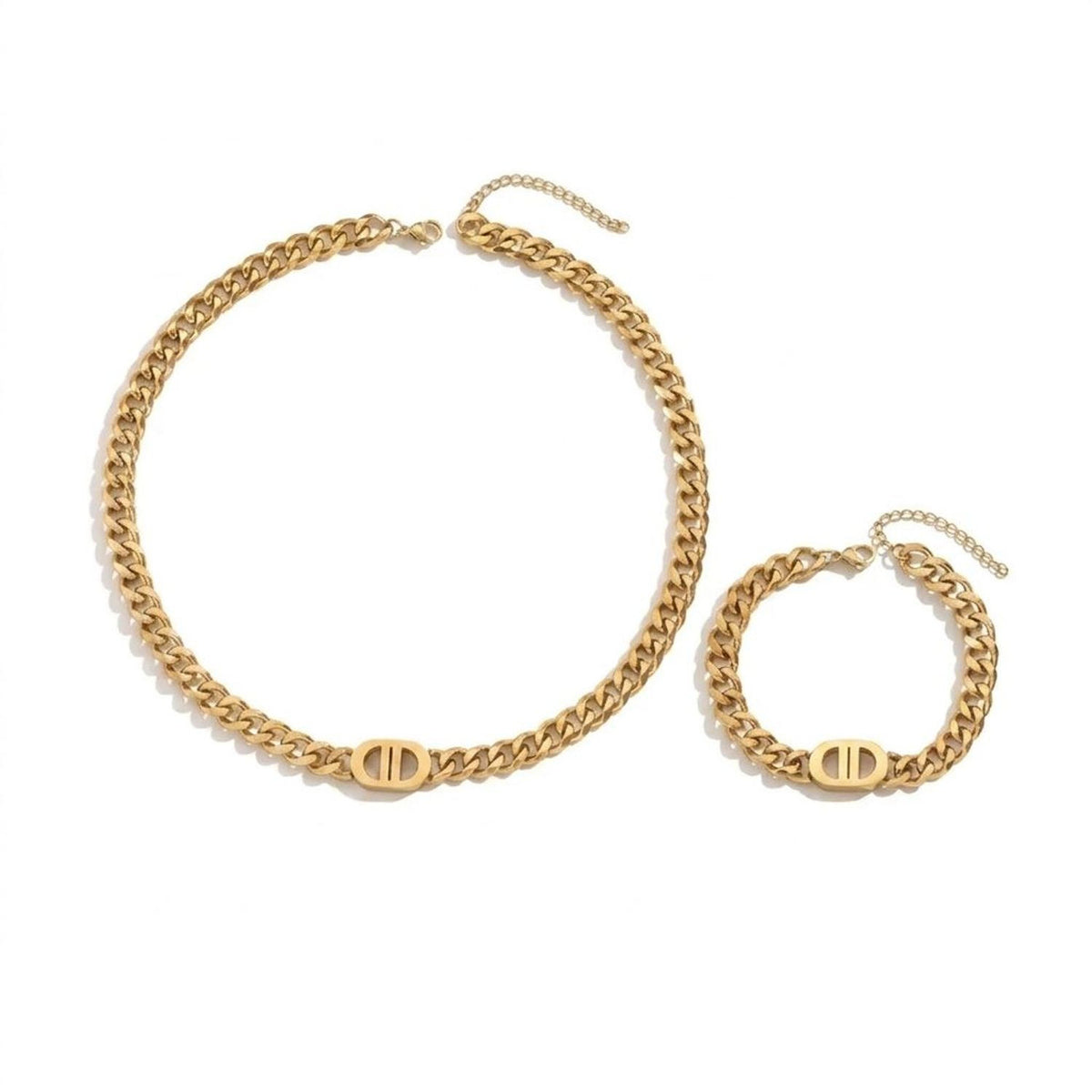 Women's Cuban Link Jewelry Set Geometric Hip Hop Necklace & Bracelet