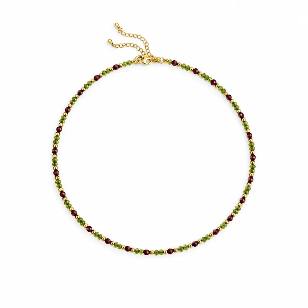 Women's Green Natural Stone Beaded Necklace Vintage Geometric Collarbone Jewelry Strand