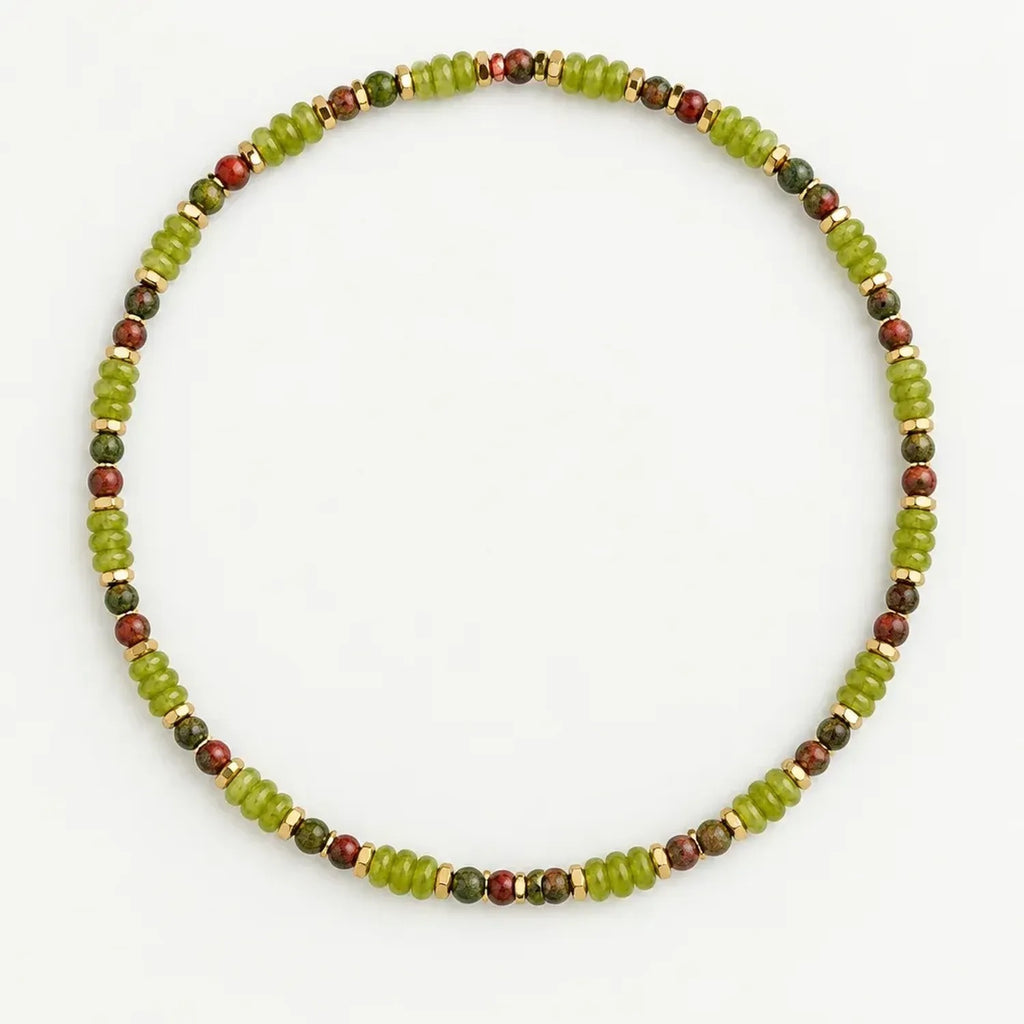 Women's Green Natural Stone Beaded Necklace Vintage Geometric Collarbone Jewelry Strand