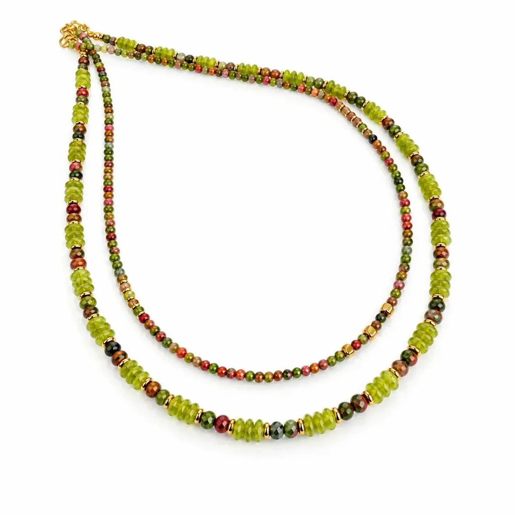 Women's Green Natural Stone Beaded Necklace Vintage Geometric Collarbone Jewelry Strand