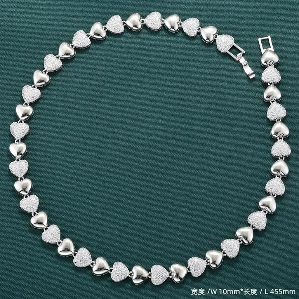 Women's Heart Patchwork CZ Jewelry Set - Gold & White Gold Plated Copper Necklace & Bracelet