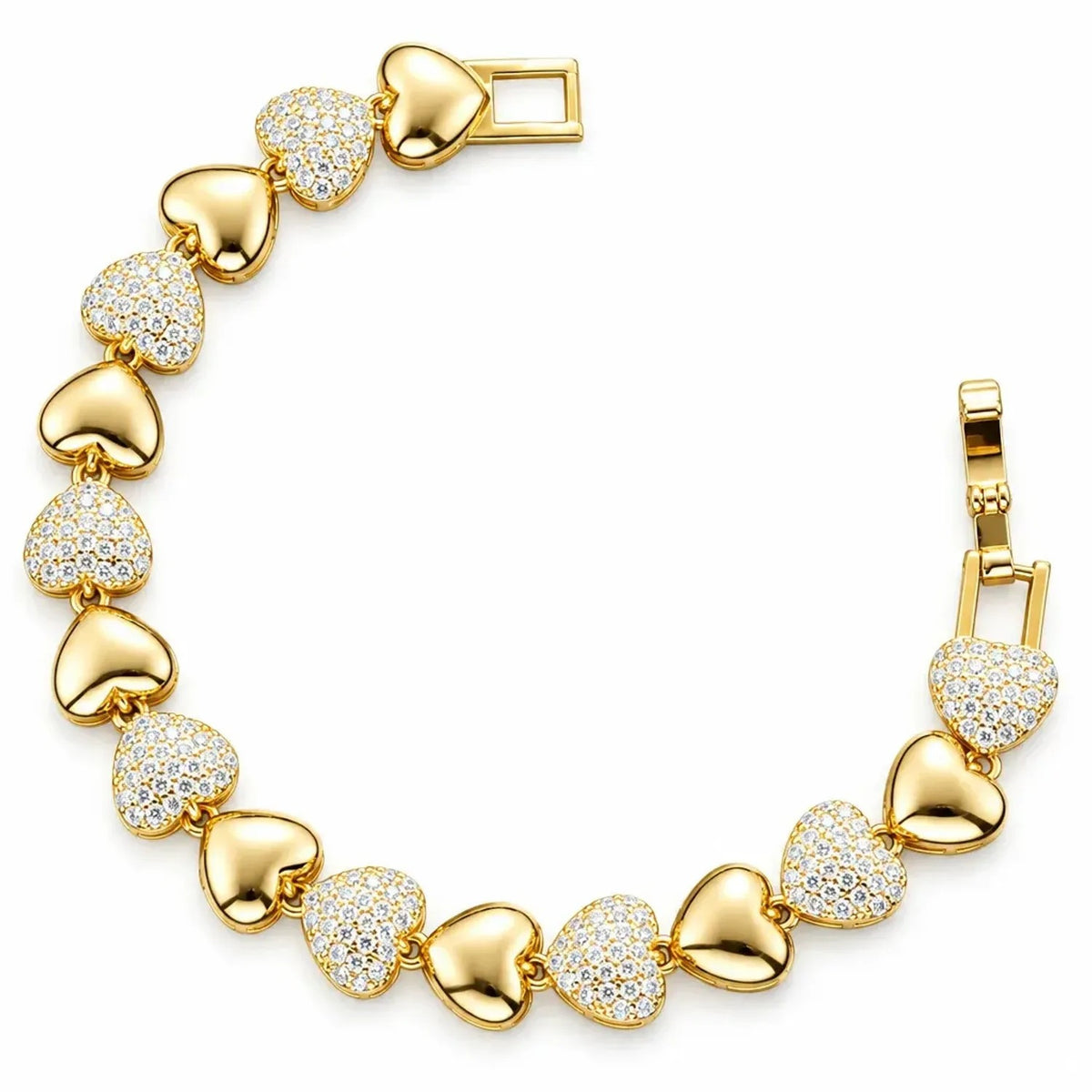 Women's Heart Patchwork CZ Jewelry Set - Gold & White Gold Plated Copper Necklace & Bracelet