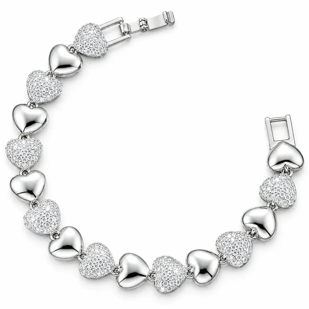 Women's Heart Patchwork CZ Jewelry Set - Gold & White Gold Plated Copper Necklace & Bracelet
