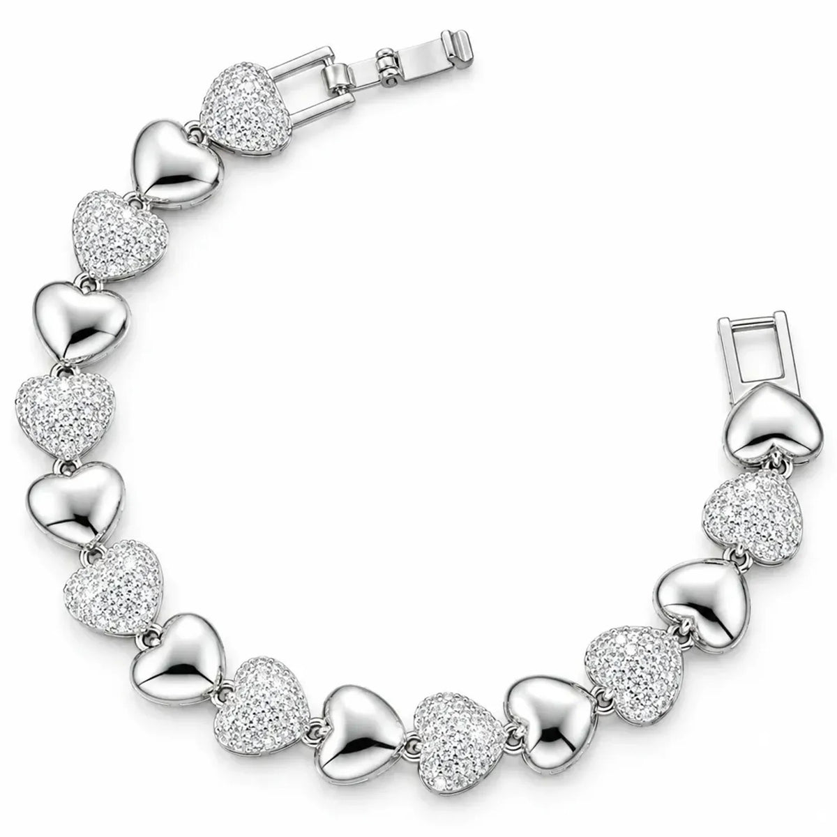 Women's Heart Patchwork CZ Jewelry Set - Gold & White Gold Plated Copper Necklace & Bracelet