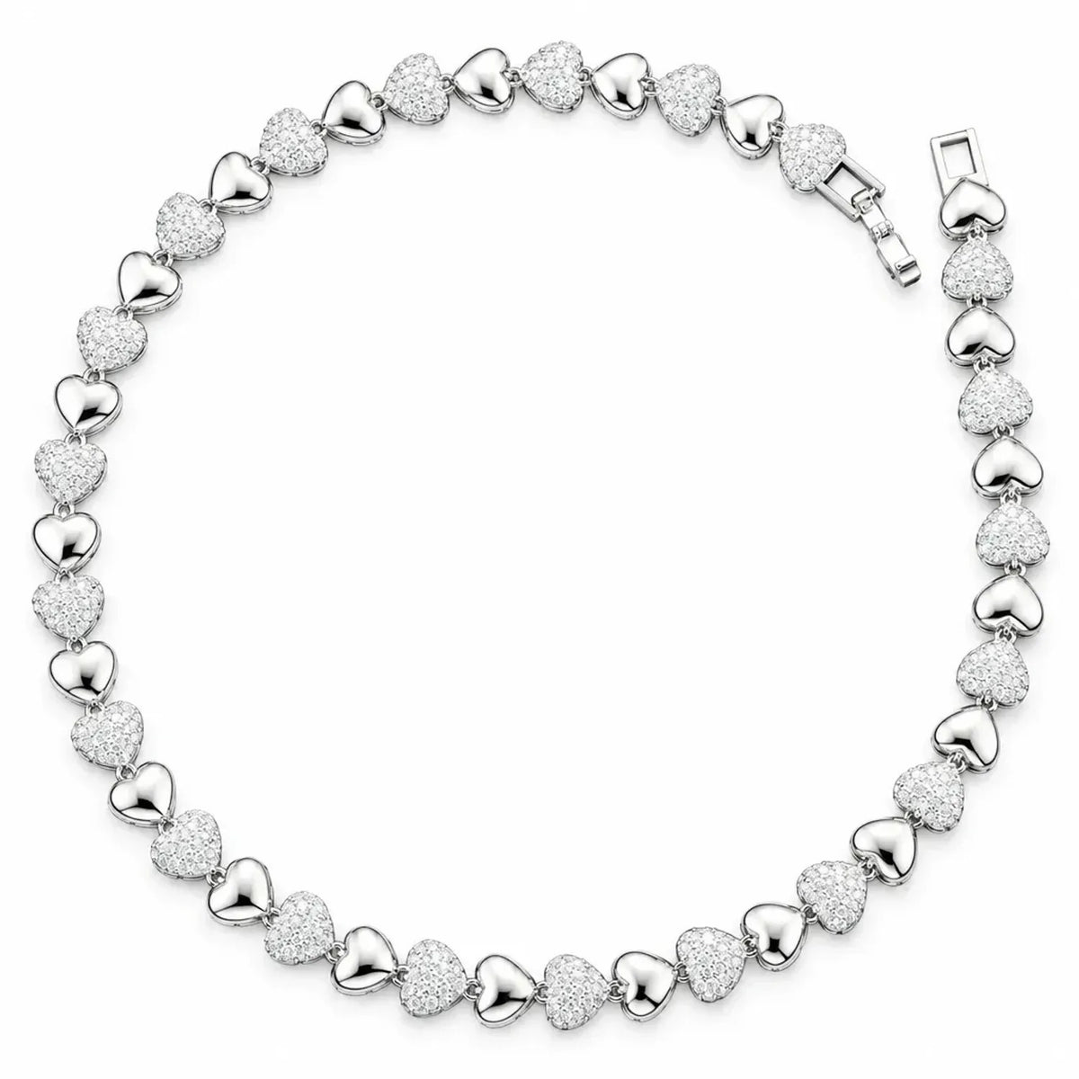 Women's Heart Patchwork CZ Jewelry Set - Gold & White Gold Plated Copper Necklace & Bracelet