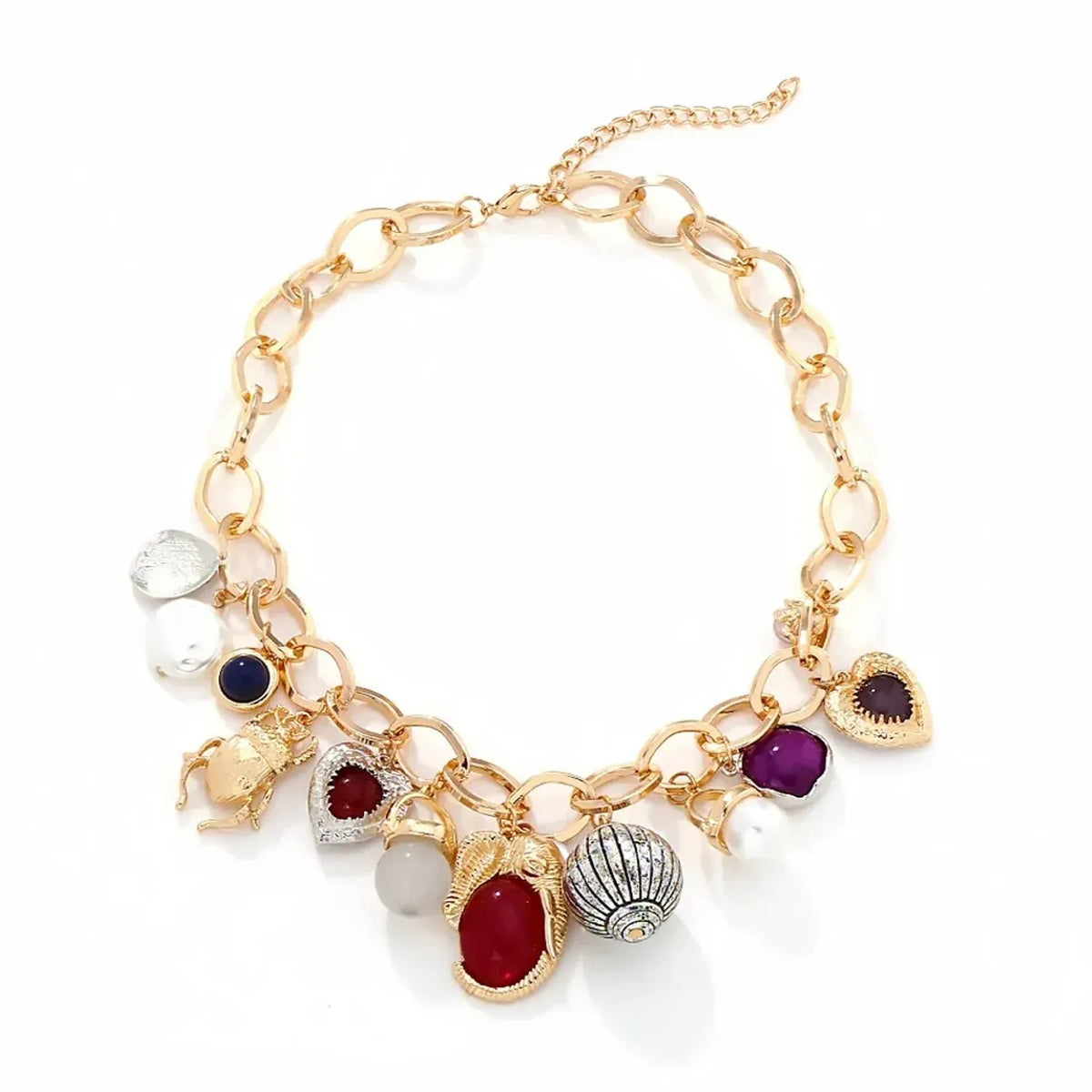 Womens Heart-Shaped Insect Pearl Pendant Necklace