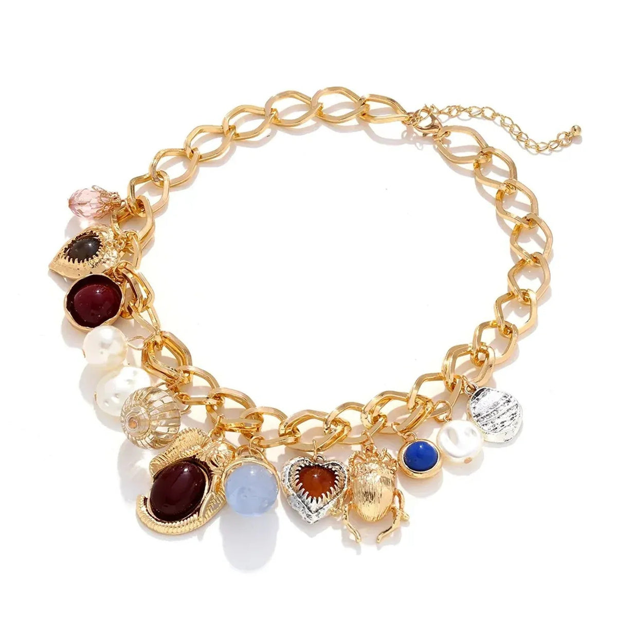 Womens Heart-Shaped Insect Pearl Pendant Necklace