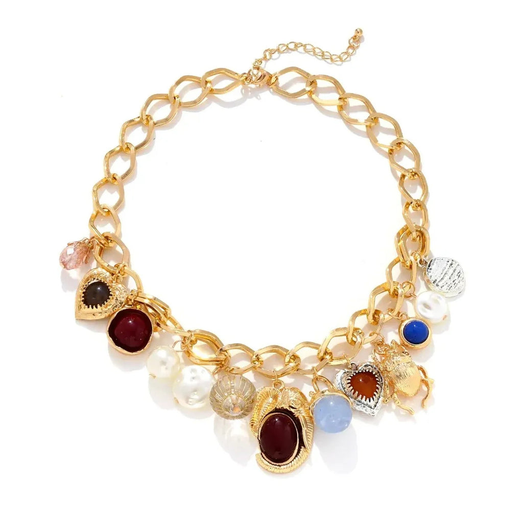 Womens Heart-Shaped Insect Pearl Pendant Necklace