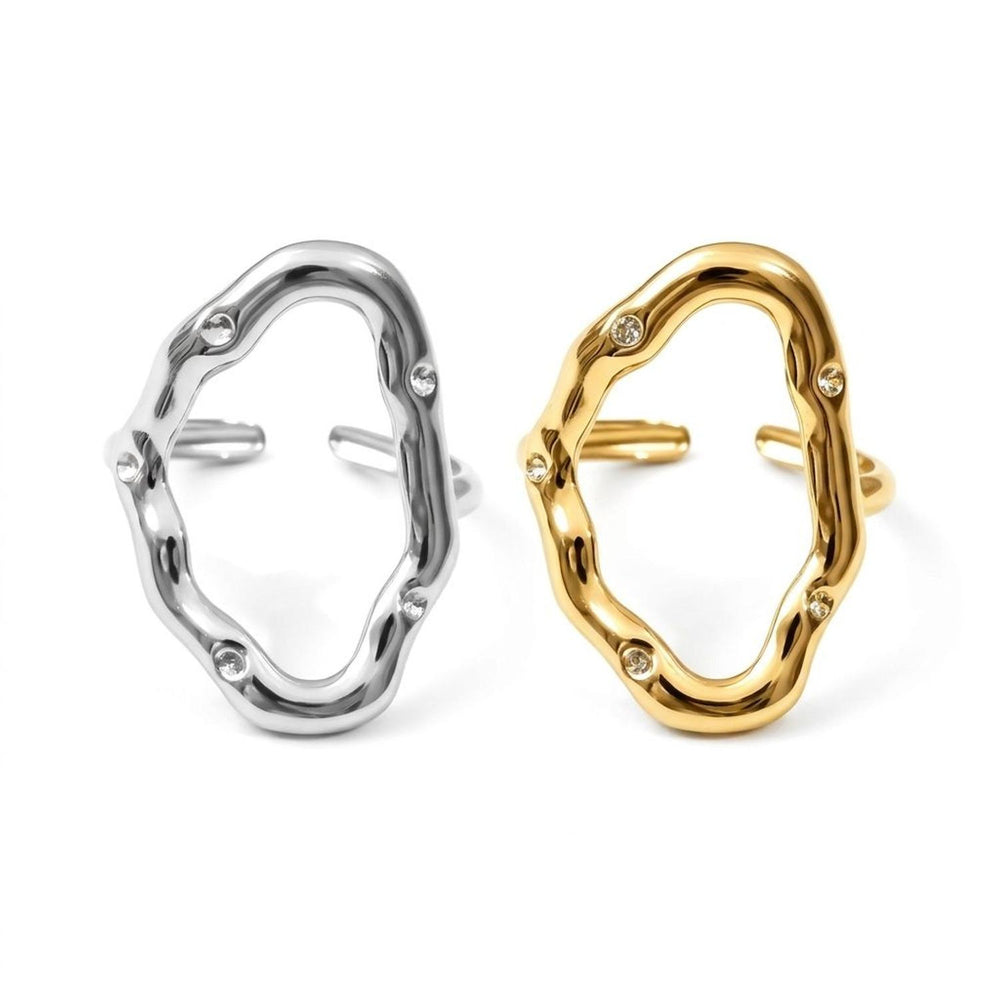 Women's Hollow Geometric Adjustable Stainless Steel Ring - Gold & Silver Open Band — all variants