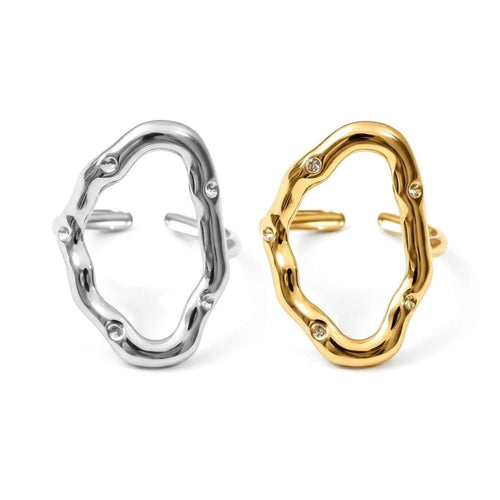 Women's Hollow Geometric Adjustable Stainless Steel Ring - Gold & Silver Open Band — all variants
