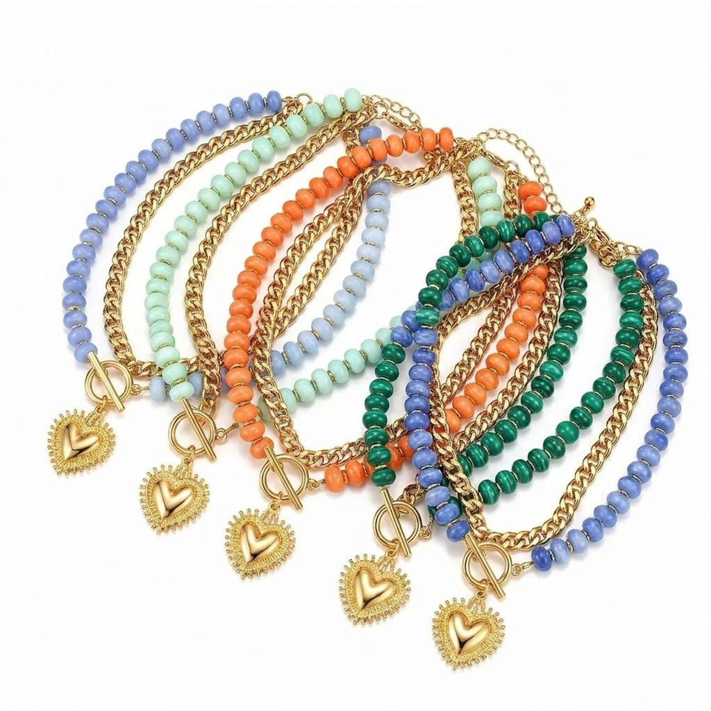 Women's Natural Stone Beaded Heart Pendant Clavicle Necklace - OT Buckle — all variants