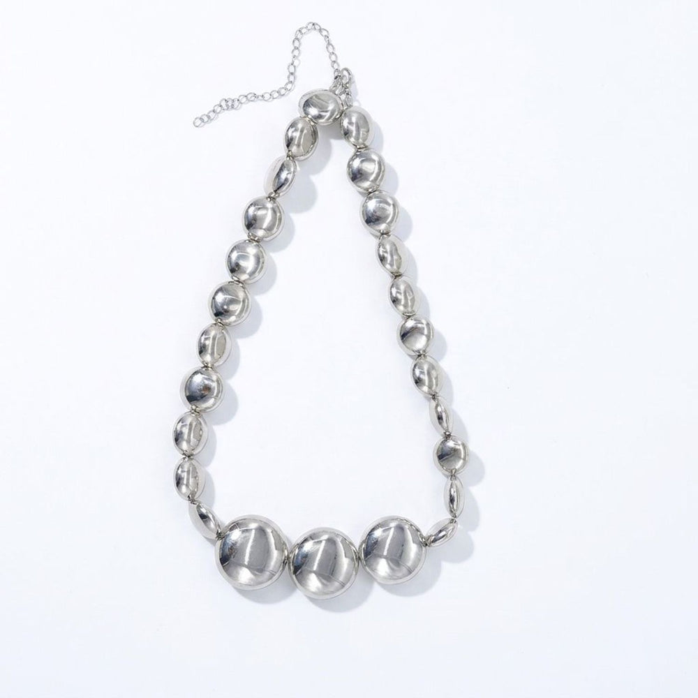 Women's Silver Large Bead Statement Collar Necklace Electroplated Alloy Jewelry