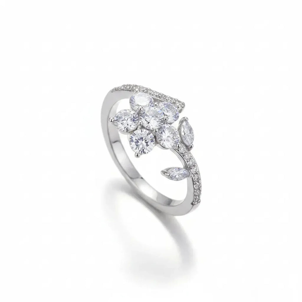 Women's Spinning Flower Open Ring Micro-Pave CZ Adjustable Band