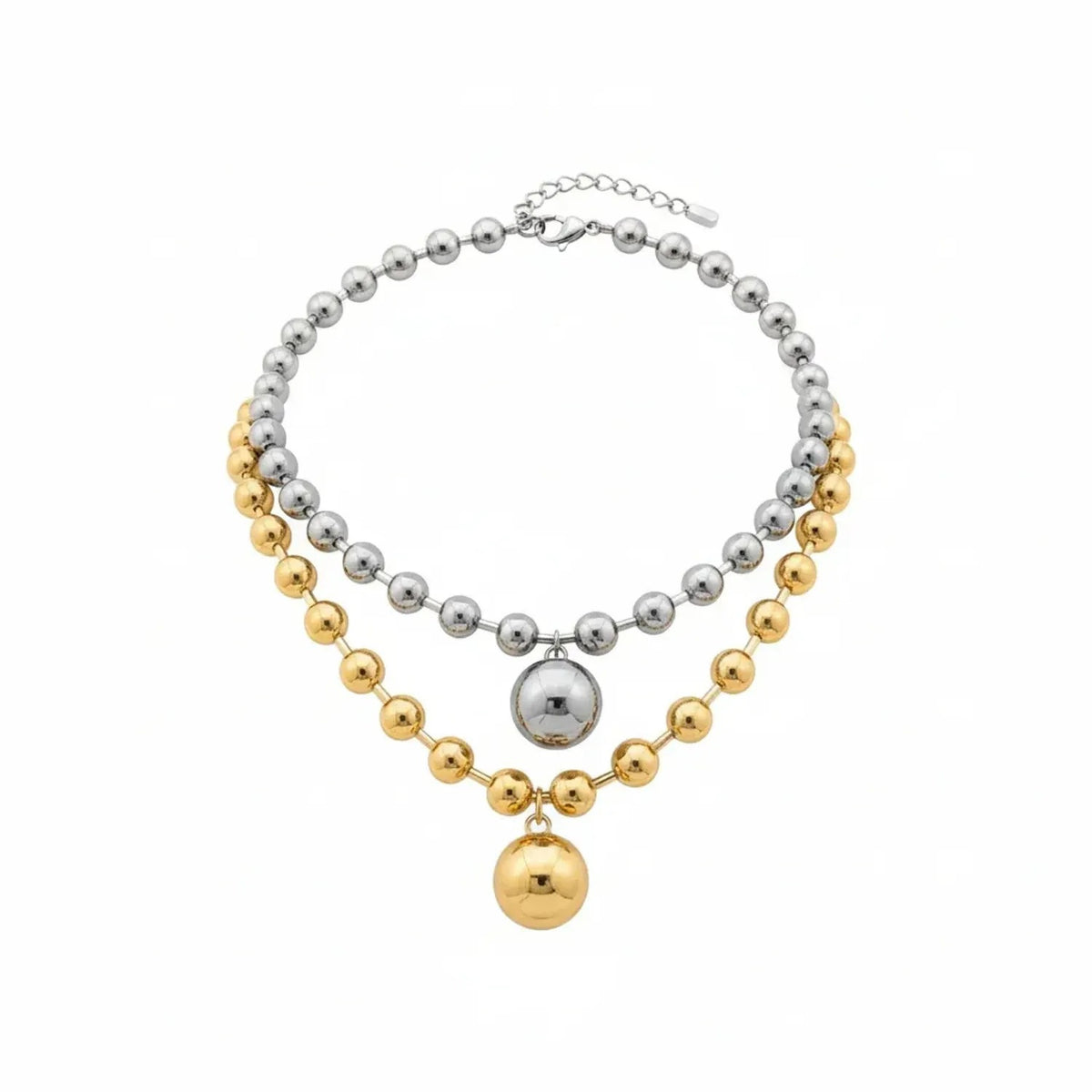 Women's Stainless Steel Spherical Bead Chain Necklace & Bracelet Gold Jewelry