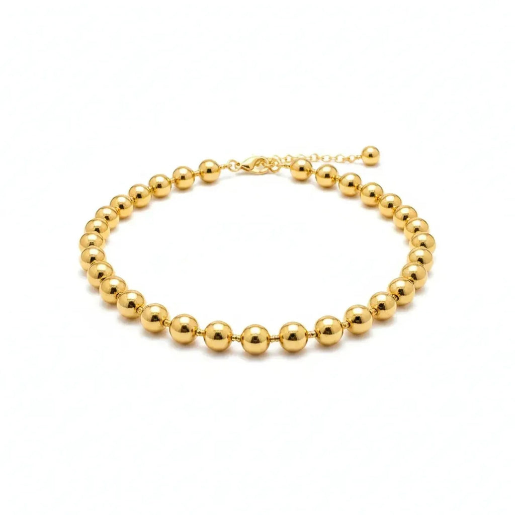 Women's Stainless Steel Spherical Bead Chain Necklace & Bracelet Gold Jewelry
