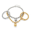 Women's Stainless Steel Spherical Bead Chain Necklace & Bracelet Gold Jewelry
