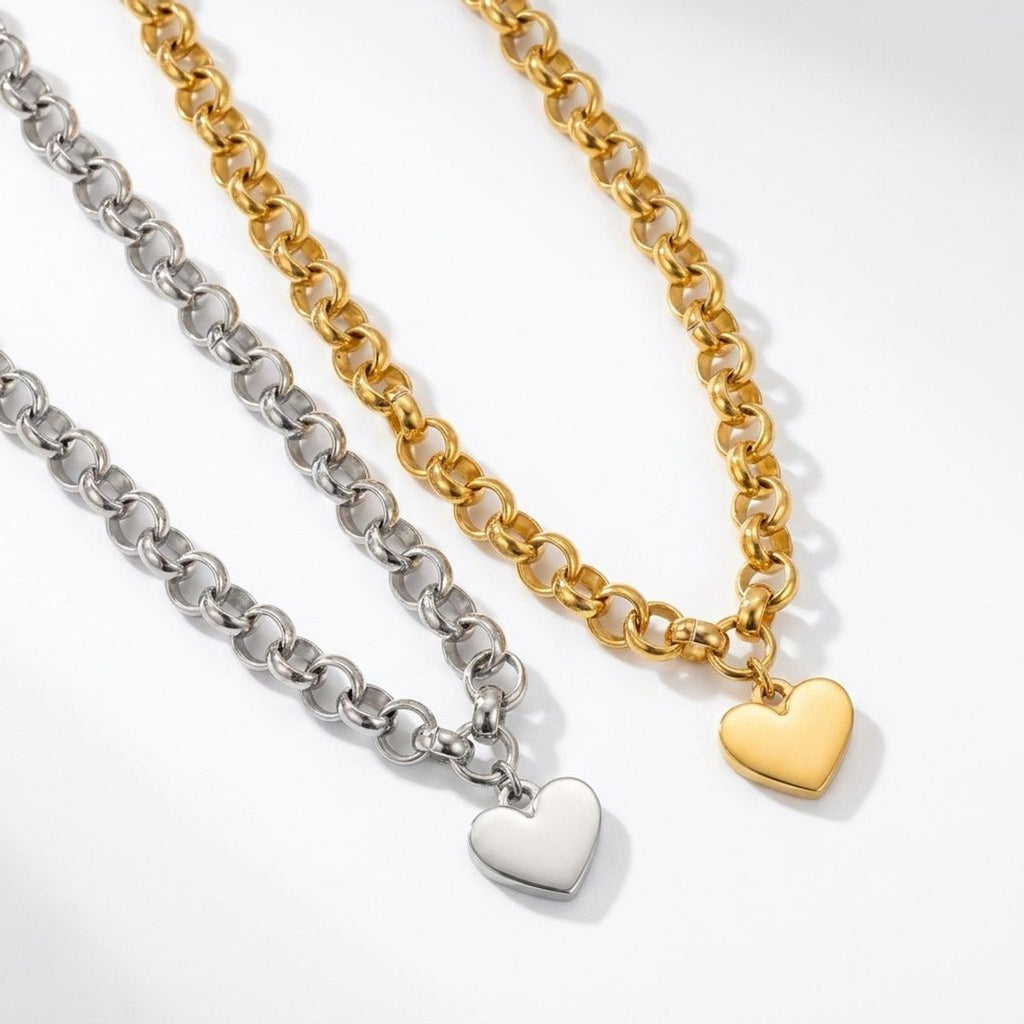 Women's Titanium Steel Heart Pendant Necklace and Bracelet Jewelry Set