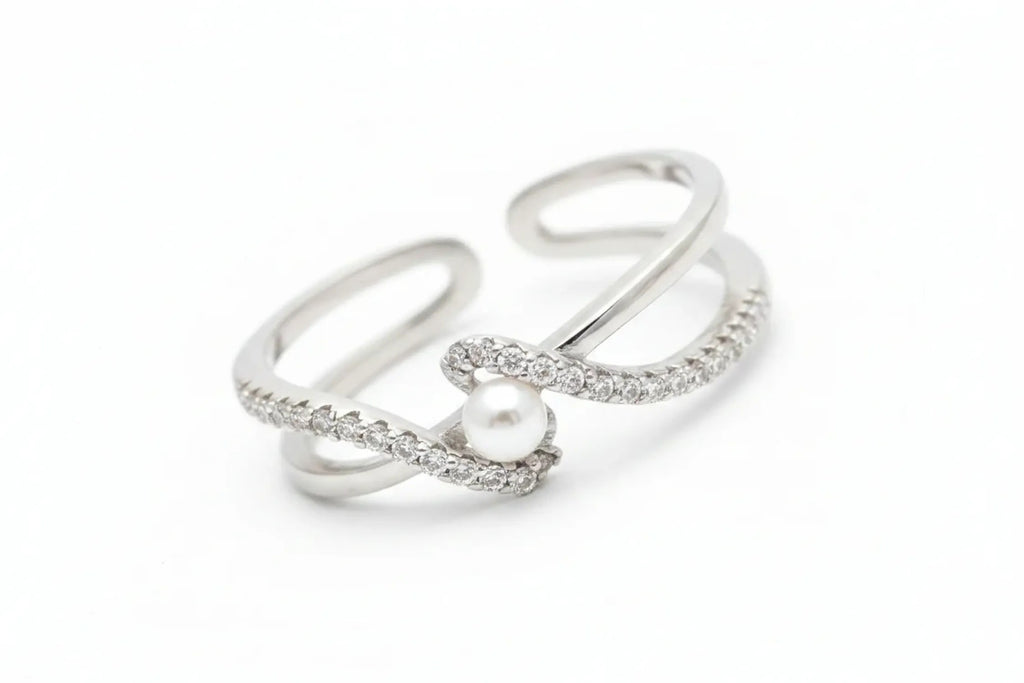 Xurri Cross-Design Pearl Open Index Finger Ring