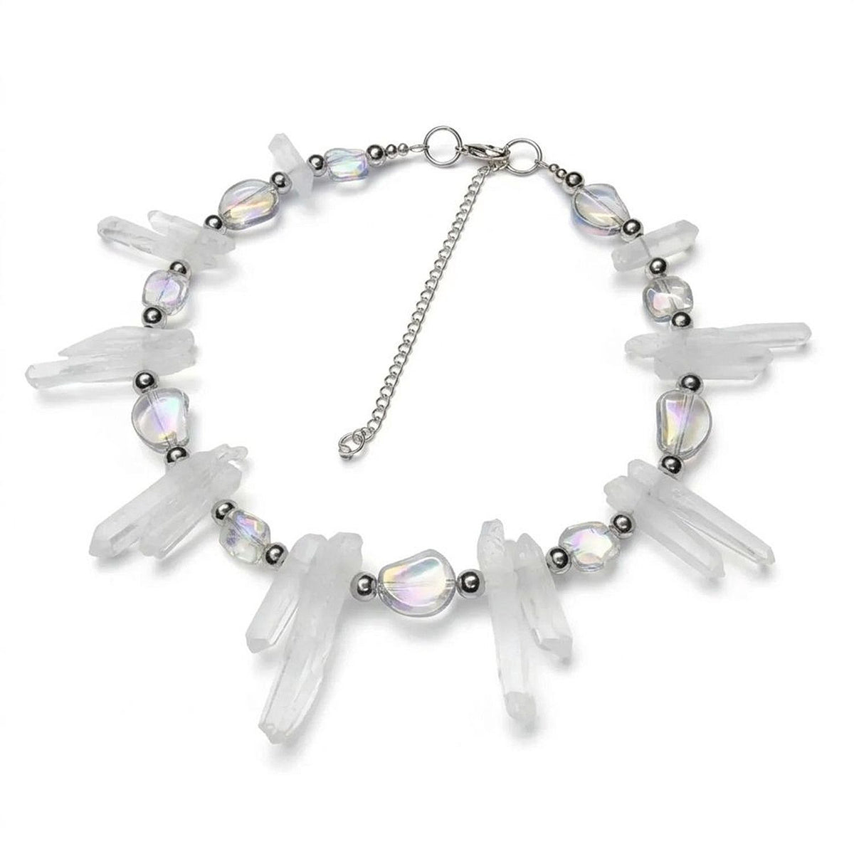 Y2K Icicle Natural Stone Crystal Pendant Clavicle Chain Necklace for Women