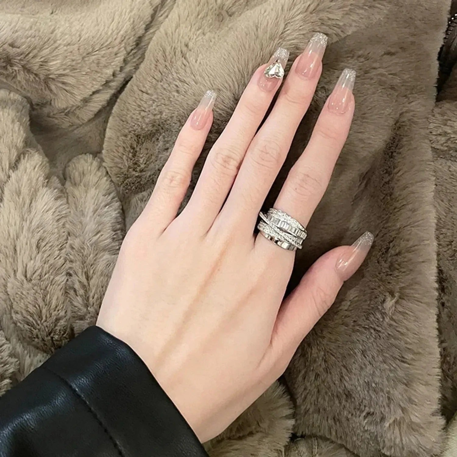 YIWEI STUDIO — Silver Zircon Wrap Ring — Adjustable Electroplated Copper Ring for Women