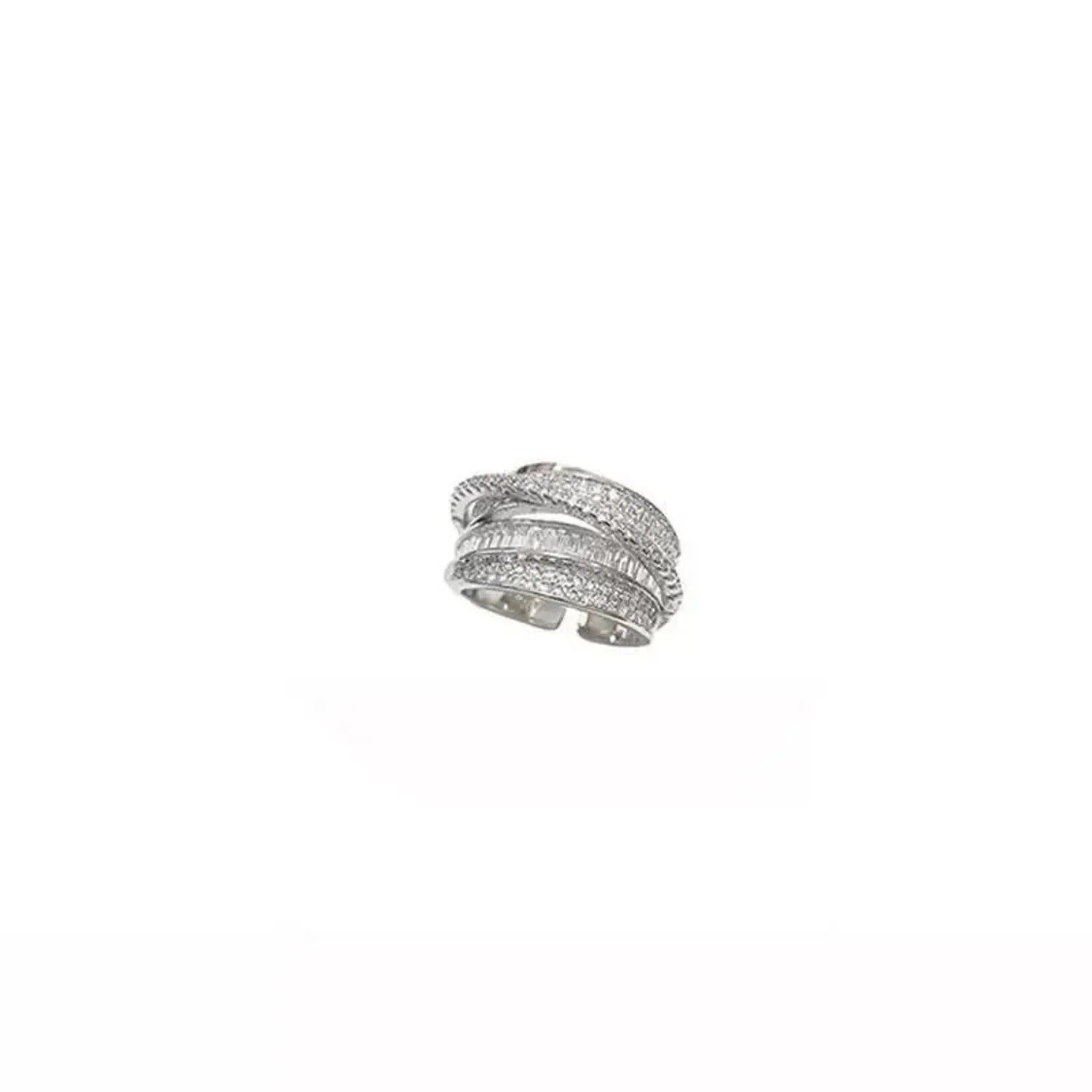 YIWEI STUDIO — Silver Zircon Wrap Ring — Adjustable Electroplated Copper Ring for Women