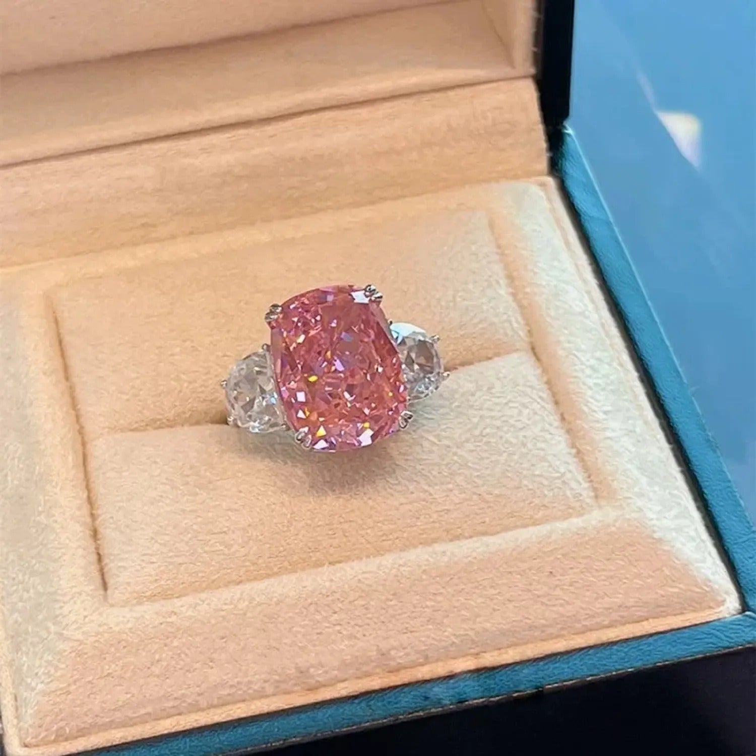 Zhenxin Radiant Cut Pink Zirconia Statement Ring
