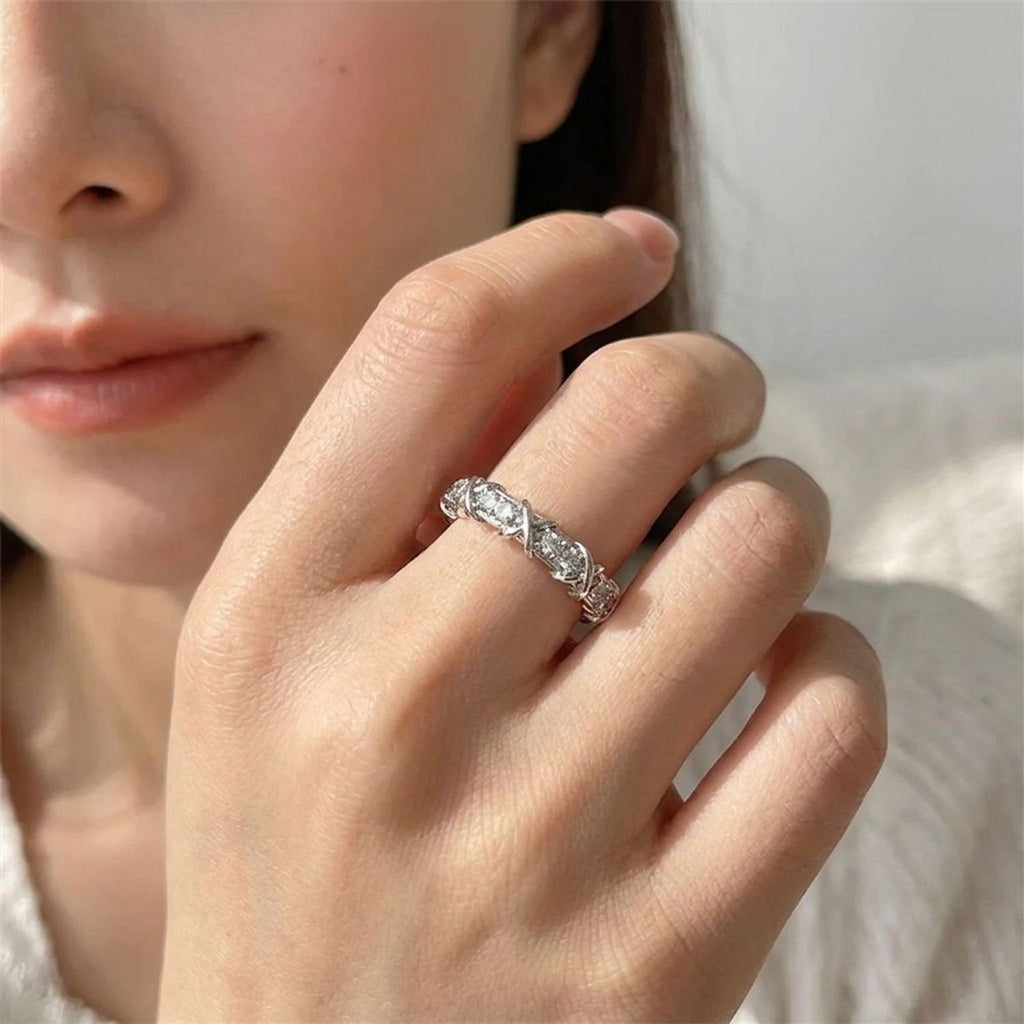 Zircon Adjustable Open Ring for Women, Electroplated Alloy Band — lifestyle
