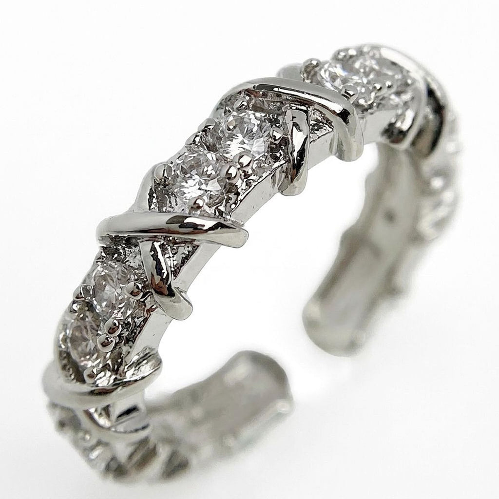 Zircon Adjustable Open Ring for Women, Electroplated Alloy Band